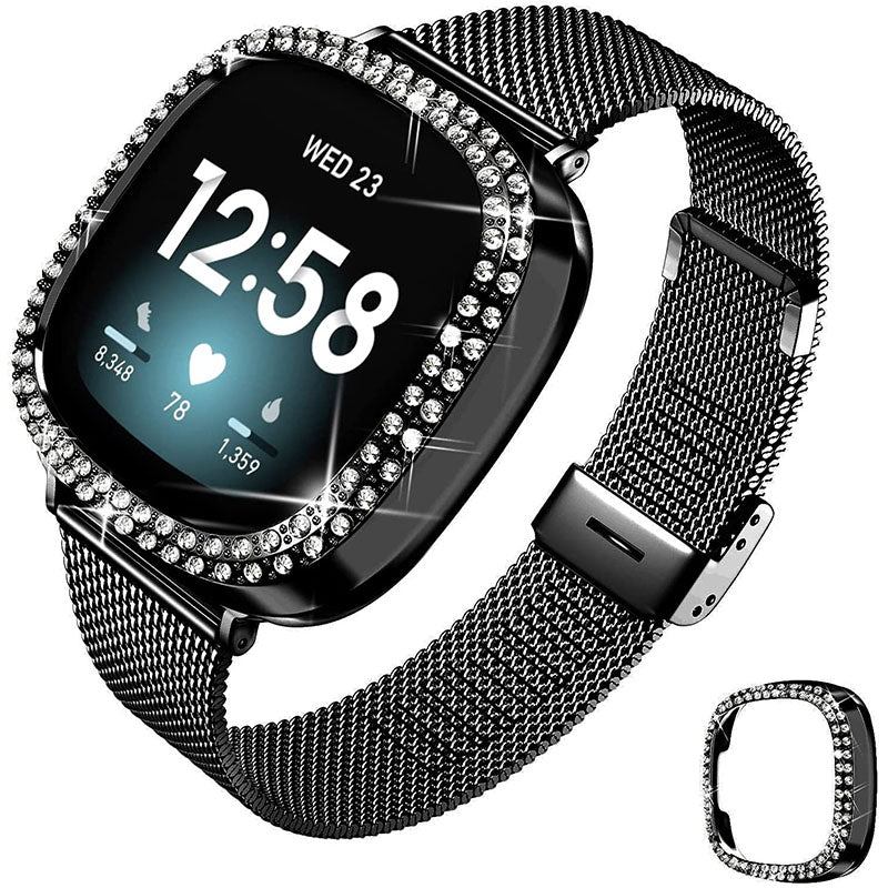 Stainless Steel Milanese Watch Band Strap Fashionable Wrist Strap with Watch Cover Case for Fitbit Versa 3 Fitbit Sense Stainless Steel Milanese Watch Band Strap Fashionable Wrist Strap with Watch Cover Case for Fitbit Versa 3 Fitbit Sense